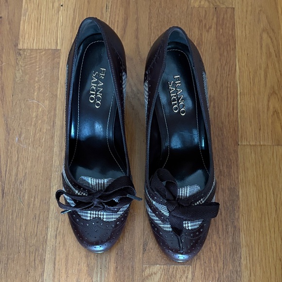 Franco Sarto Brown Leather and Plaid Heels - Never worn! - Picture 1 of 7